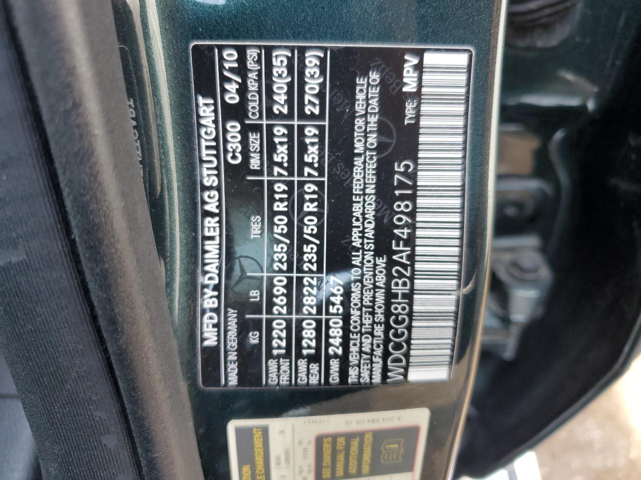 2010 Mercedes-Benz Glk 350 4Matic VIN: WDCGG8HB2AF498175 Lot: 61679515