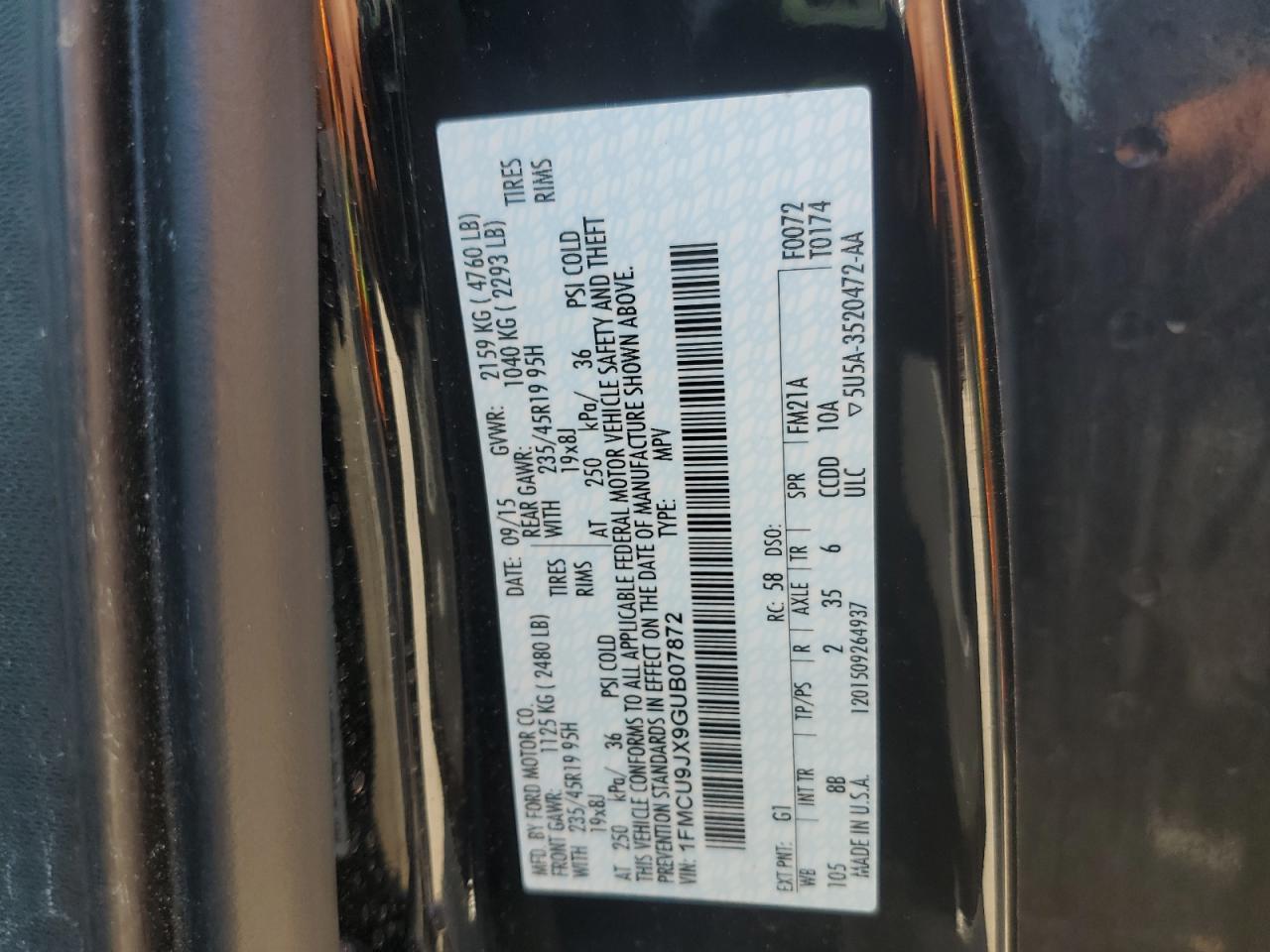 1FMCU9JX9GUB07872 FORD ESCAPE 2016