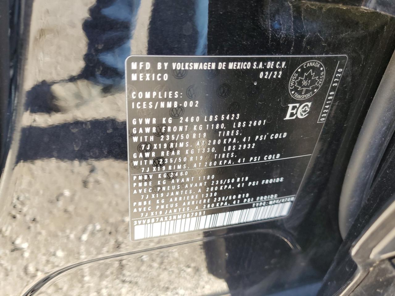 2022 Volkswagen Tiguan Se R-Line Black VIN: 3VV8B7AX3NM067991 Lot: 61866595