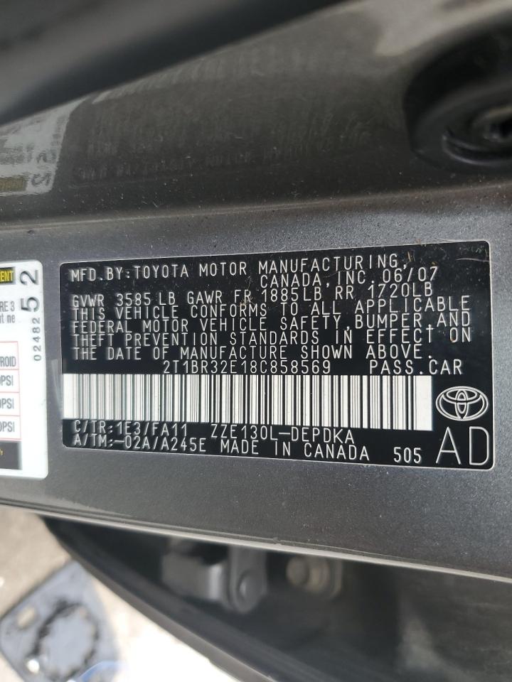2008 Toyota Corolla Ce VIN: 2T1BR32E18C858569 Lot: 62940655