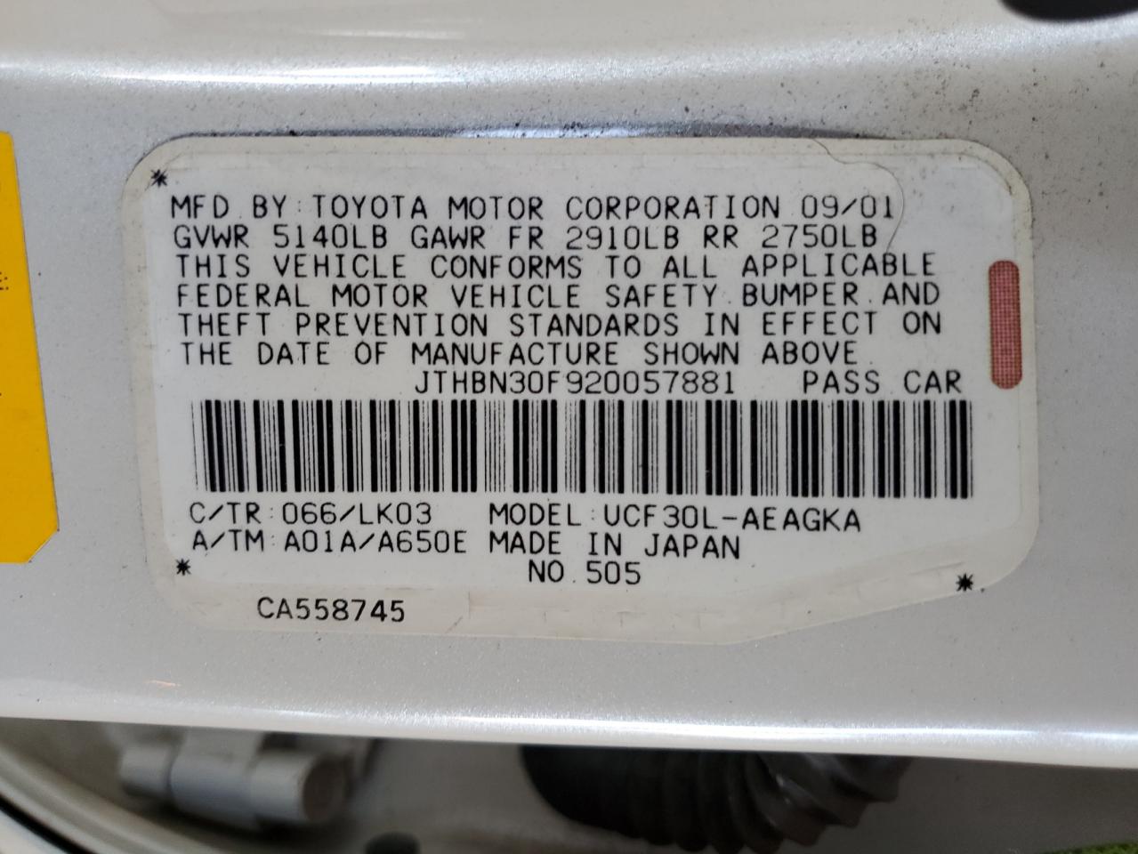 2002 Lexus Ls 430 VIN: JTHBN30F920057881 Lot: 63110845