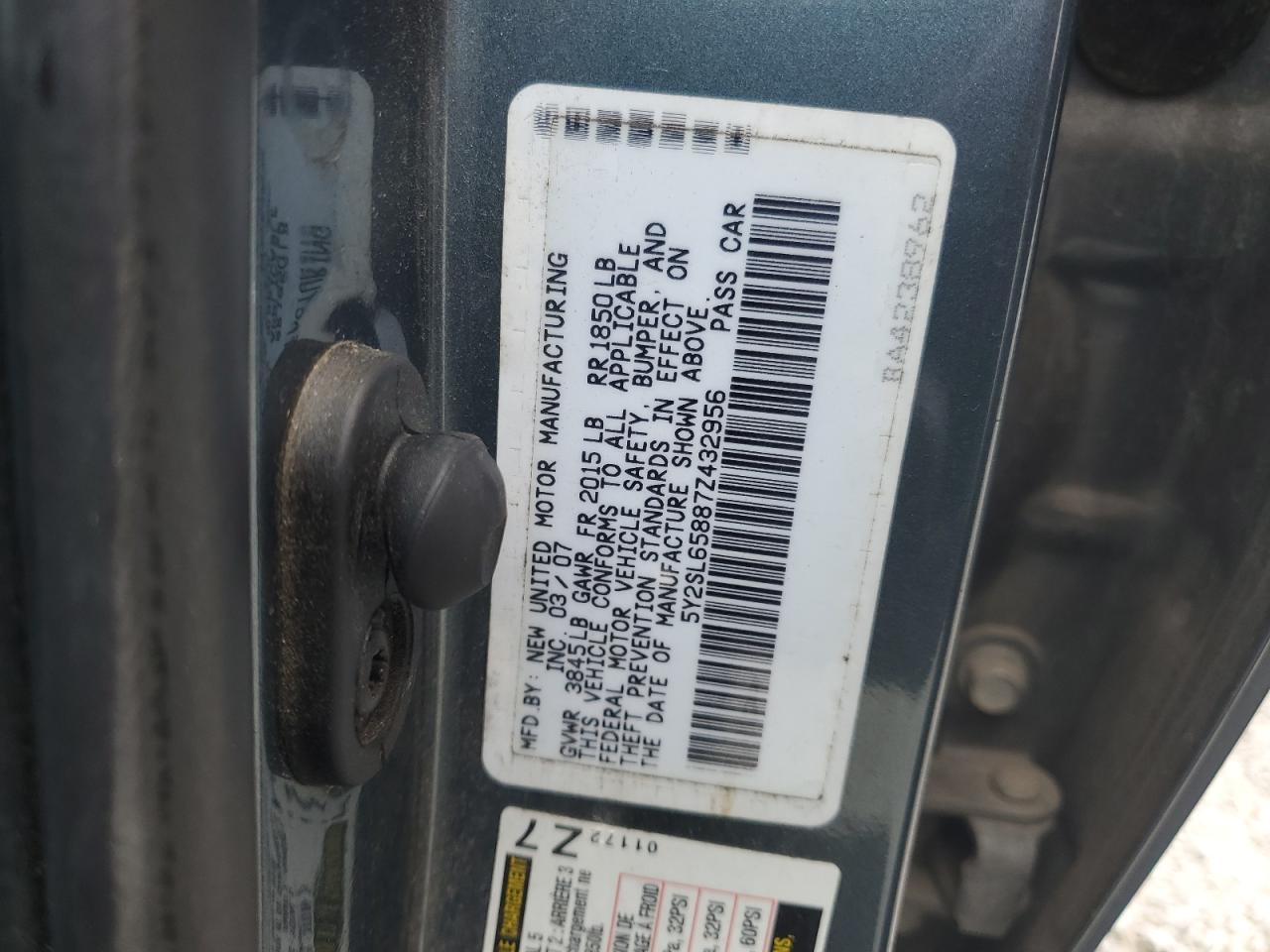 2007 Pontiac Vibe VIN: 5Y2SL65887Z432956 Lot: 59667265