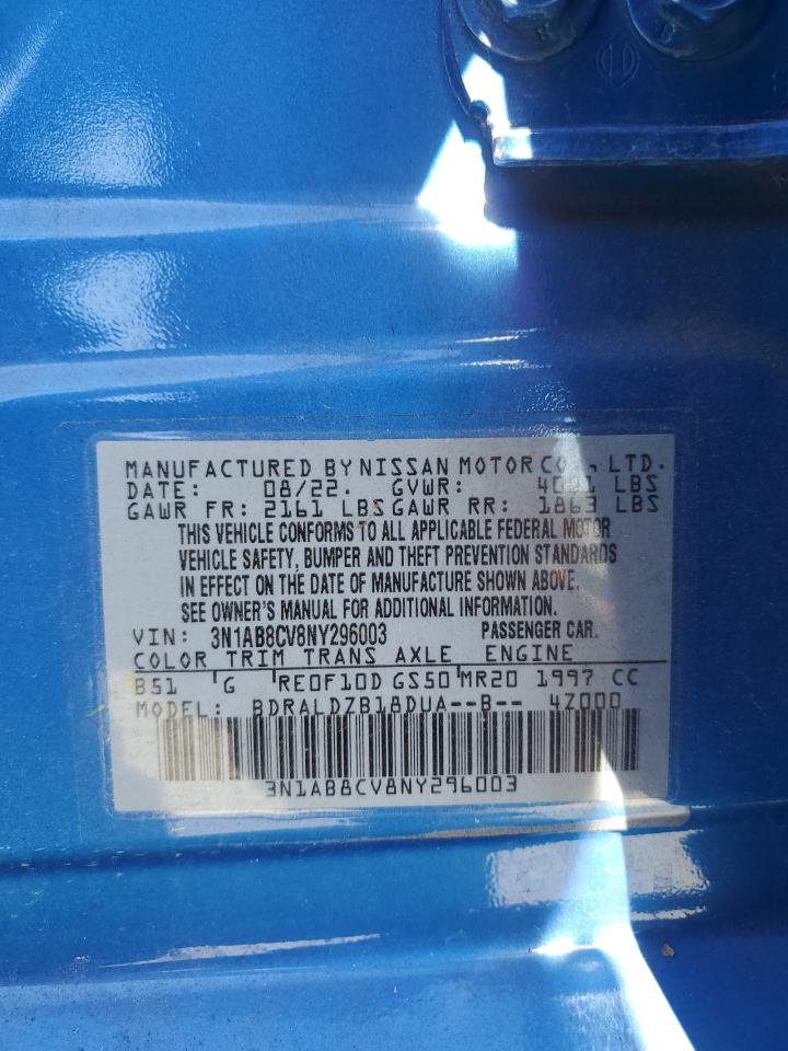 2022 Nissan Sentra Sv VIN: 3N1AB8CV8NY296003 Lot: 60932195
