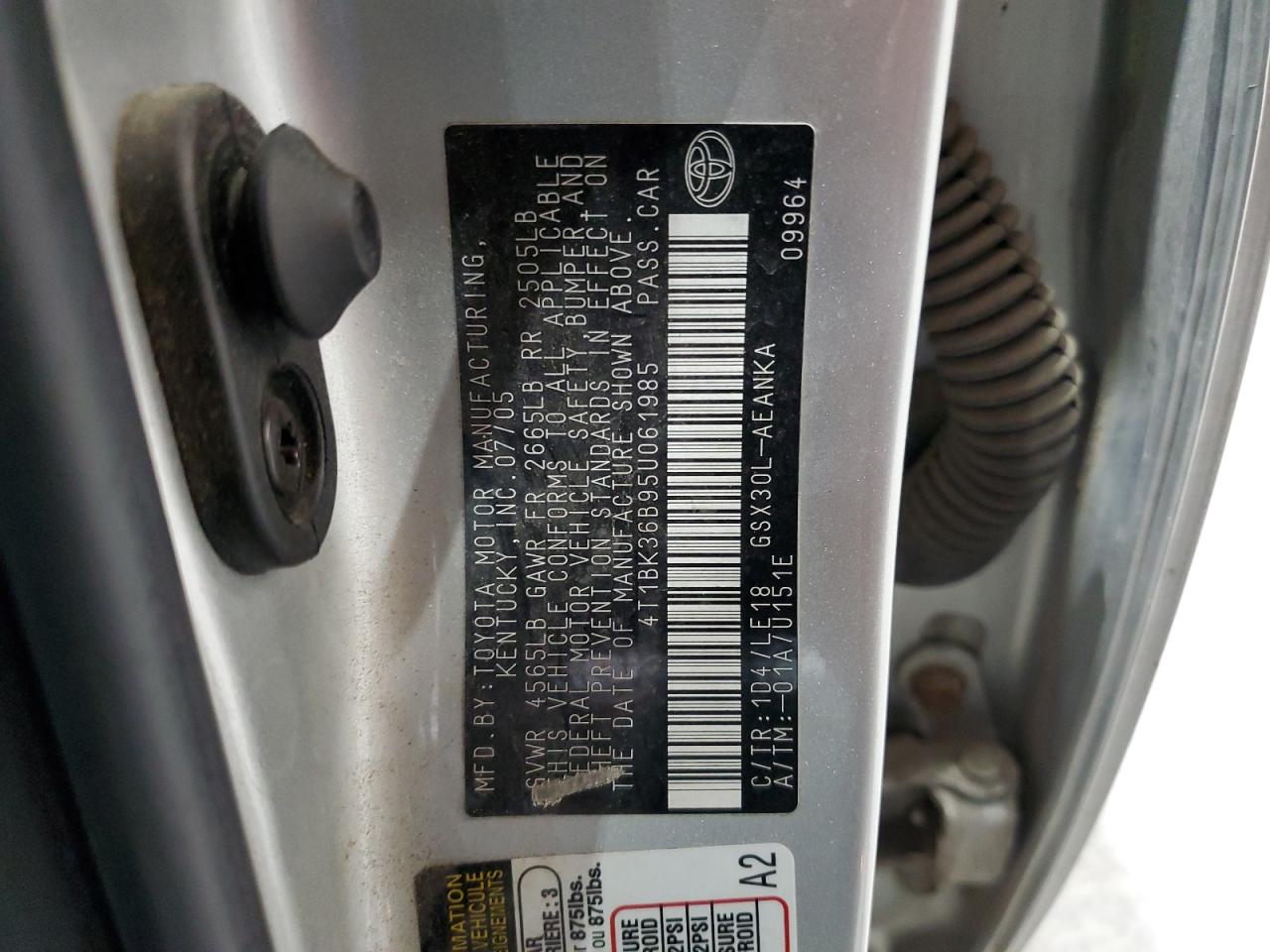 2005 Toyota Avalon Xl VIN: 4T1BK36B95U061985 Lot: 62497115