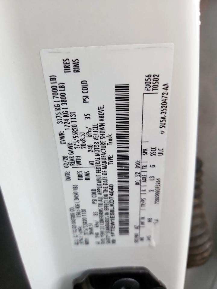 2020 Ford F150 Supercrew VIN: 1FTEW1E58LKD74640 Lot: 62311415