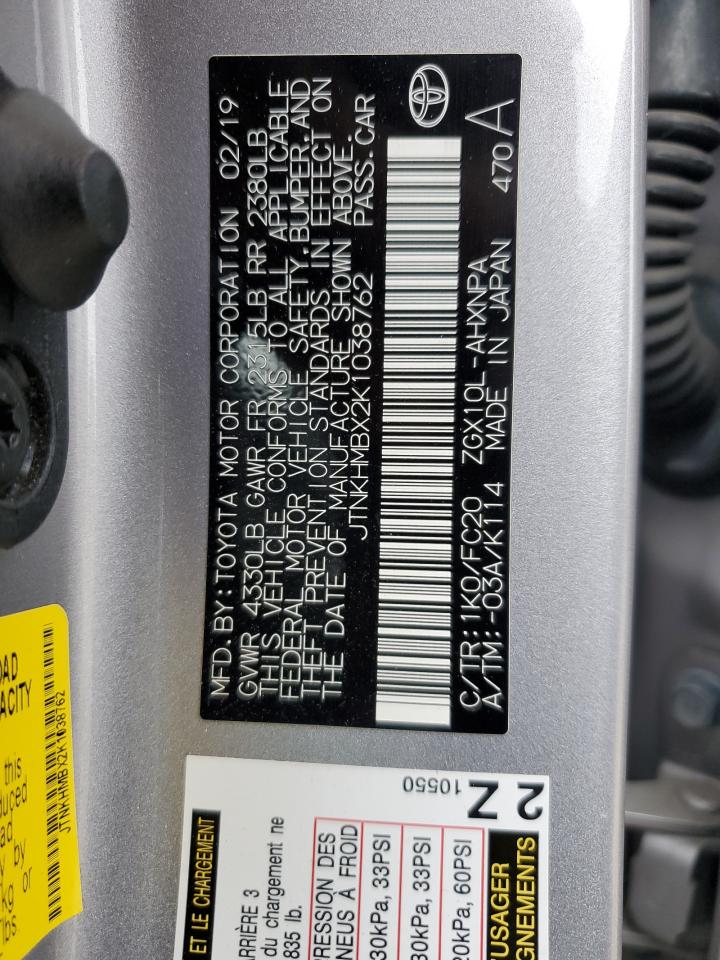 2019 Toyota C-Hr Xle VIN: JTNKHMBX2K1038762 Lot: 62155885