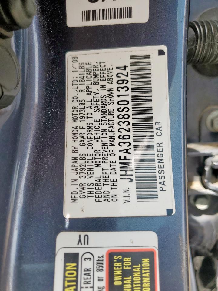 2008 Honda Civic Hybrid VIN: JHMFA36238S013924 Lot: 59595805