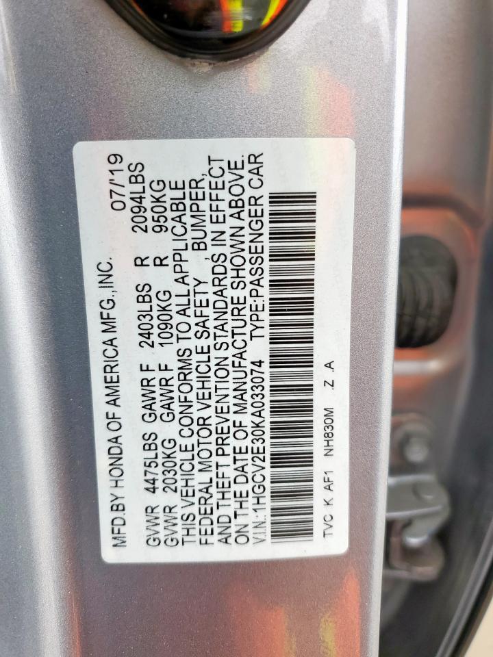 1HGCV2E30KA033074 HONDA ACCORD 2019