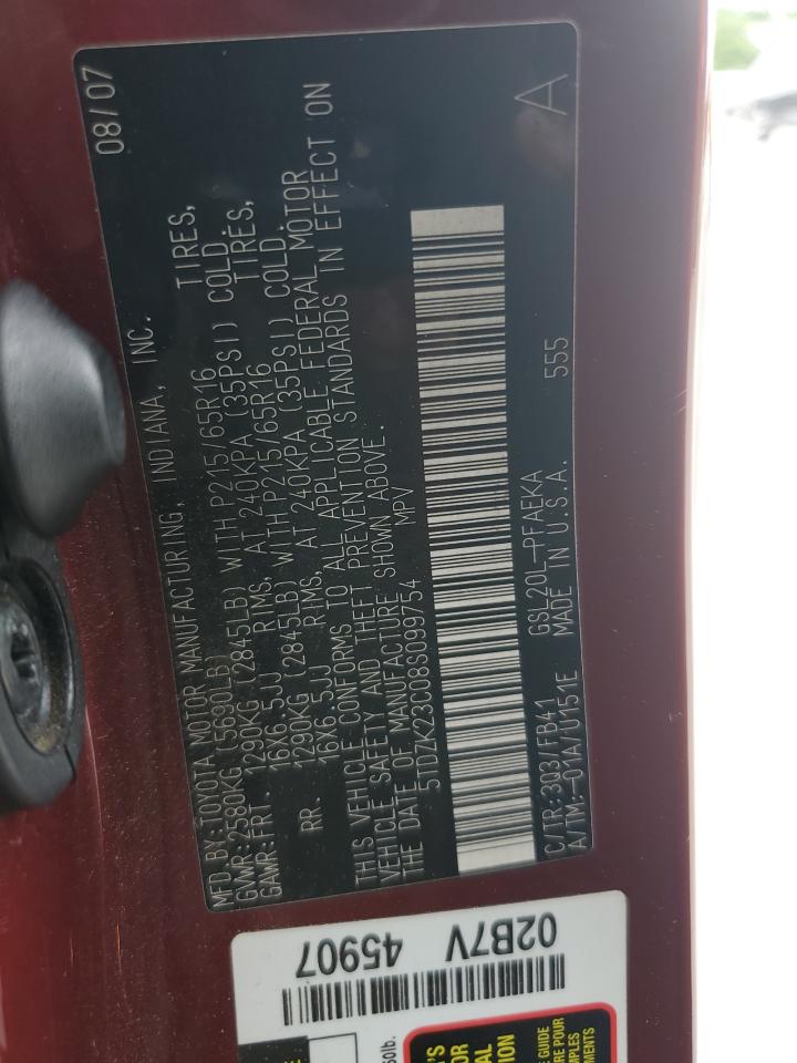 2008 Toyota Sienna Ce VIN: 5TDZK23C08S099754 Lot: 60621495