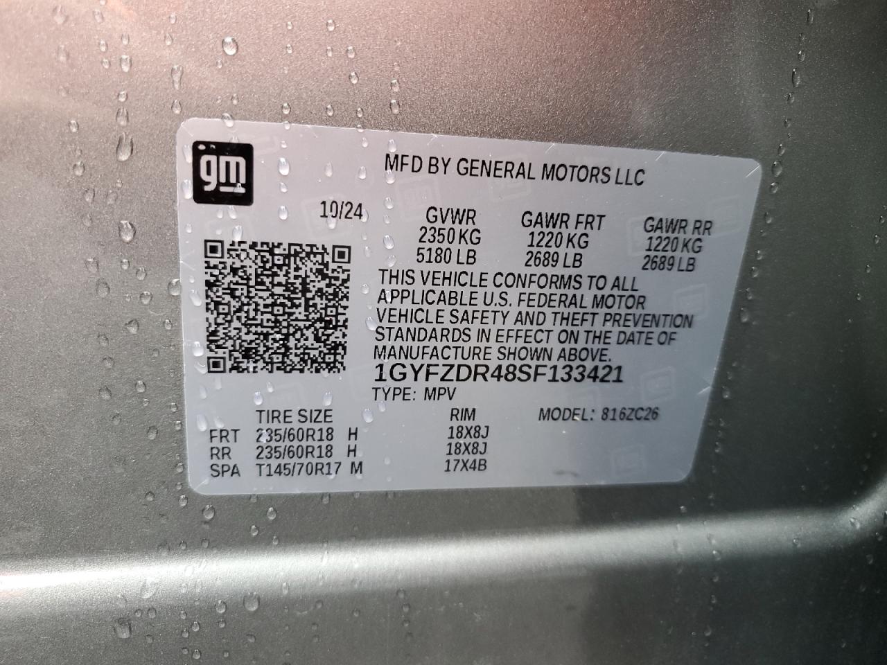 2025 Cadillac Xt4 Premium Luxury VIN: 1GYFZDR48SF133421 Lot: 60966225
