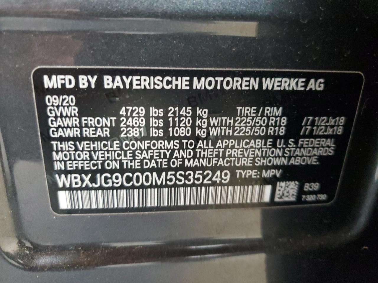 2021 BMW X1 xDrive28I VIN: WBXJG9C00M5S35249 Lot: 61895775