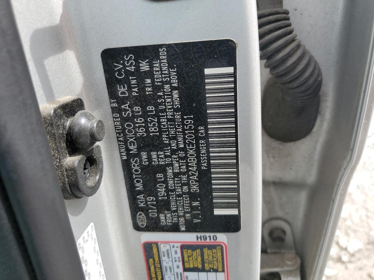 2019 Kia Rio S VIN: 3KPA24AB0KE201591 Lot: 61345425