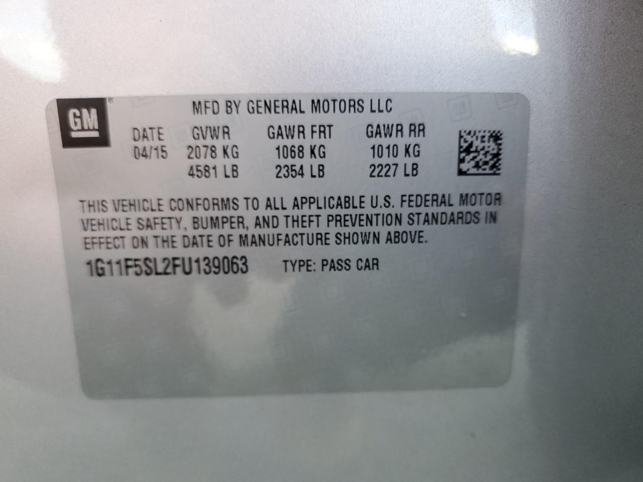 2015 Chevrolet Malibu Ltz VIN: 1G11F5SL2FU139063 Lot: 61743825