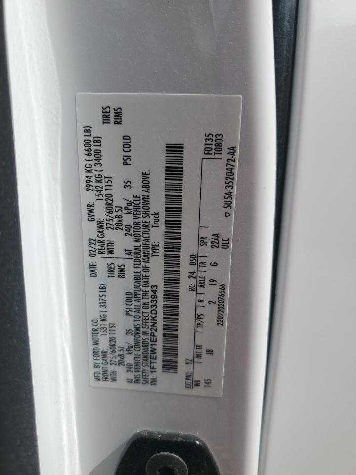 2022 Ford F150 Supercrew VIN: 1FTEW1EP2NKD33943 Lot: 63156805