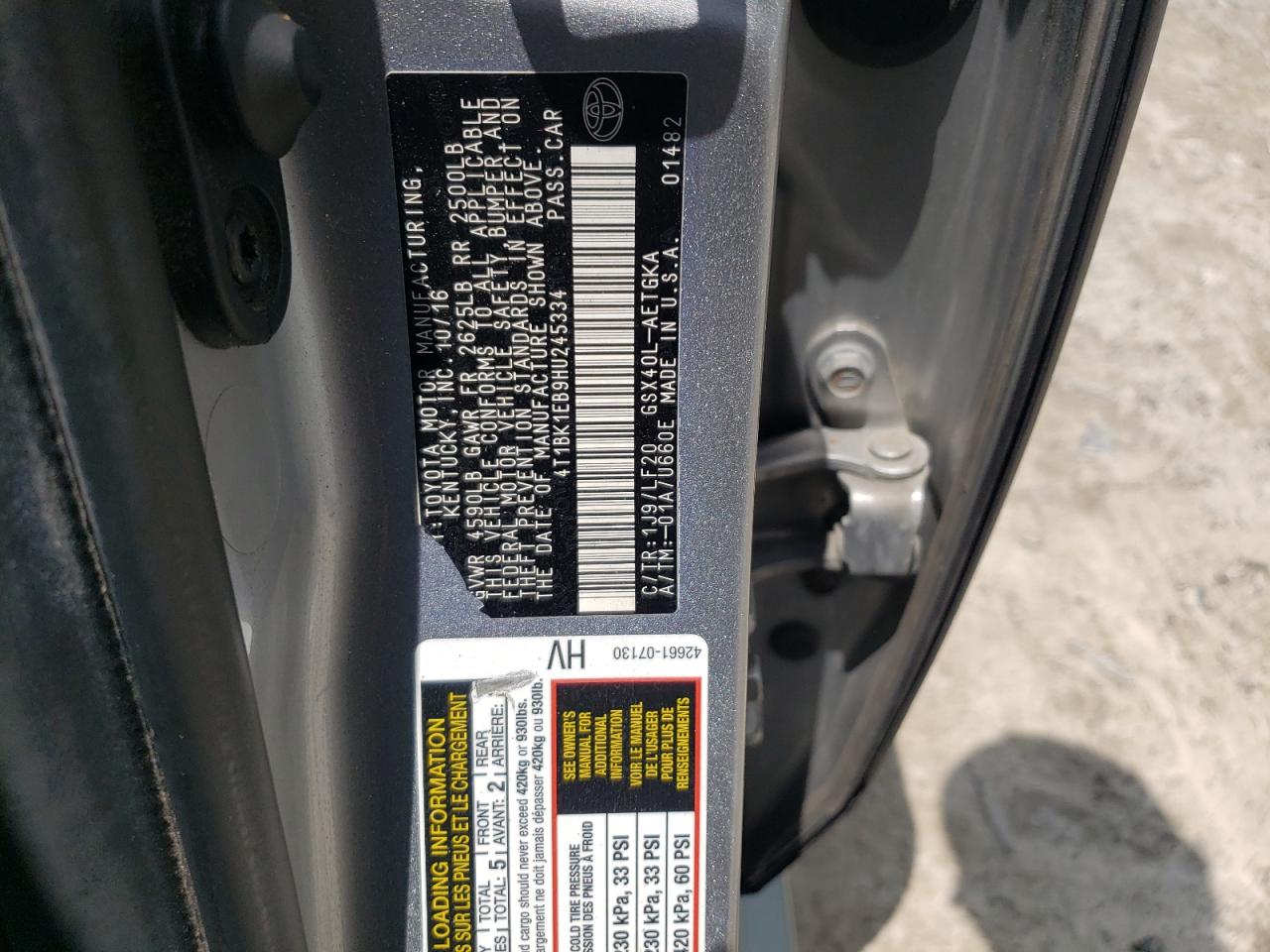 4T1BK1EB9HU245334 TOYOTA AVALON 2017
