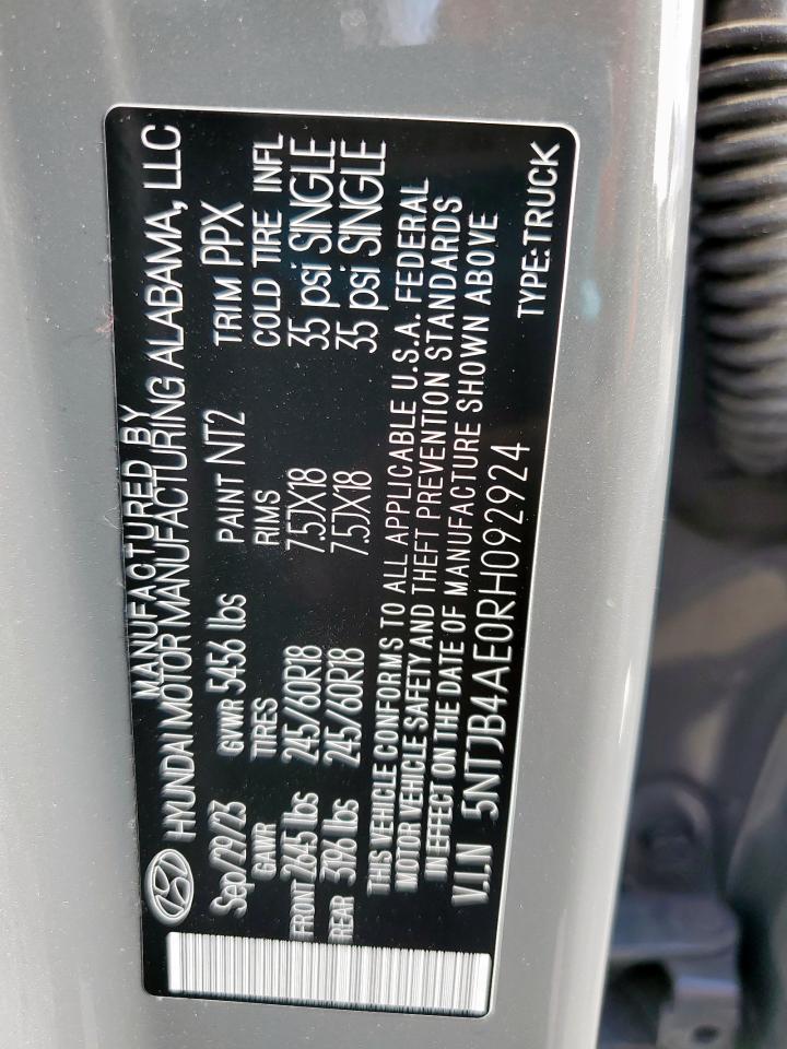 2024 Hyundai Santa Cruz Sel VIN: 5NTJB4AE0RH092924 Lot: 59678635