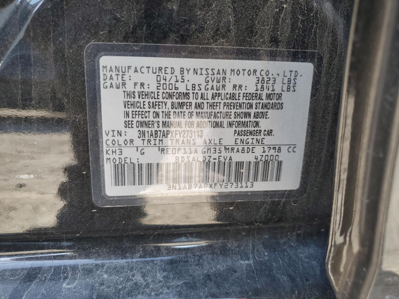 NISSAN SENTRA 2015 VIN 3N1AB7APXFY273113 фото 13