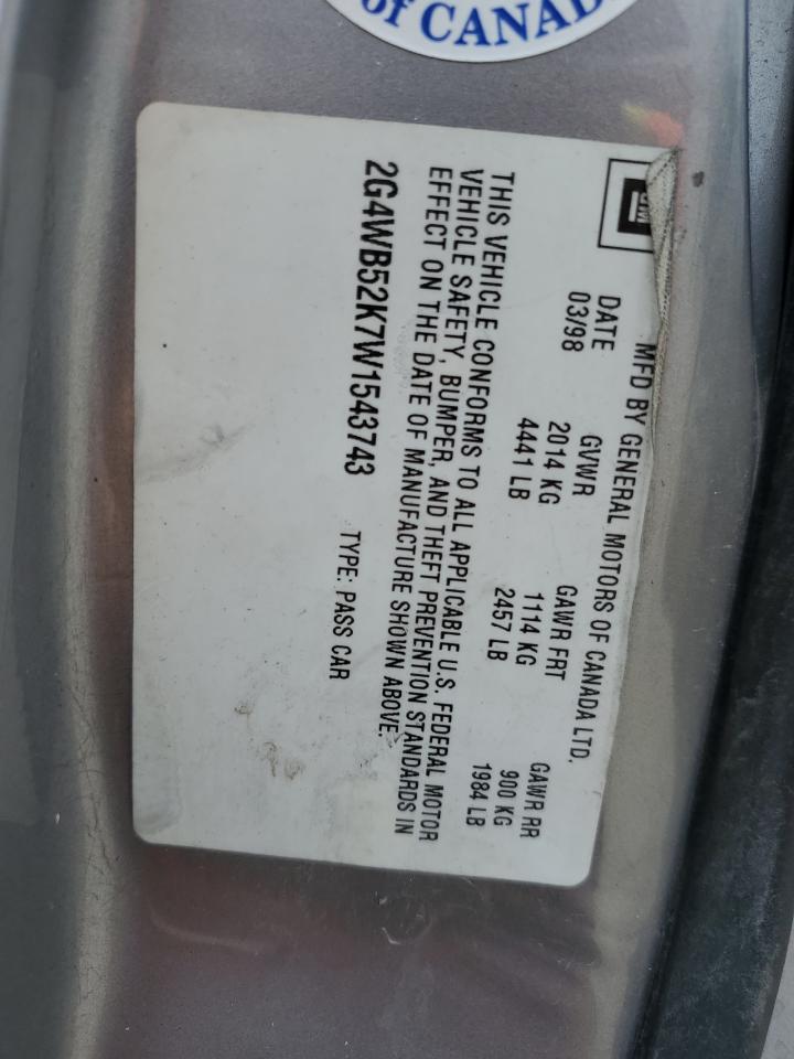 1998 Buick Regal Ls VIN: 2G4WB52K7W1543743 Lot: 60970515