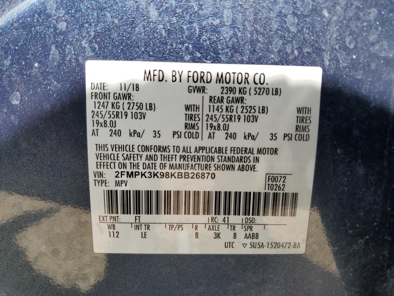 FORD EDGE 2019 VIN 2FMPK3K98KBB26870 zdjęcie 13