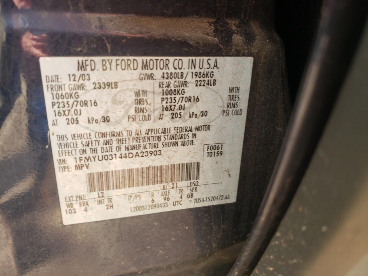 2004 Ford Escape Xlt VIN: 1FMYU03144DA23903 Lot: 62716725