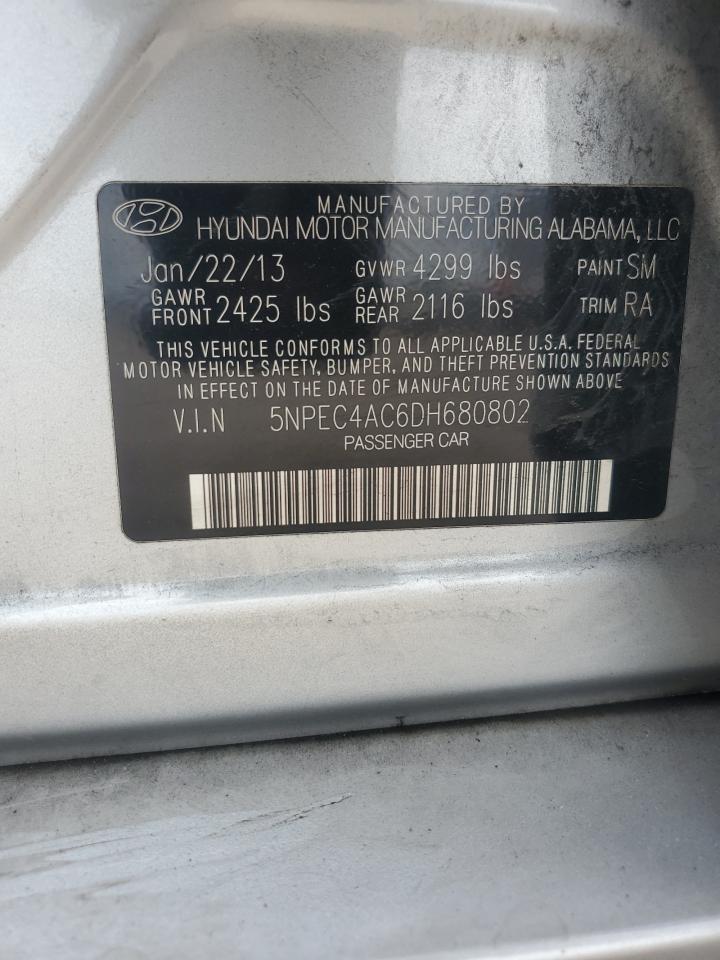 2013 Hyundai Sonata Se VIN: 5NPEC4AC6DH680802 Lot: 62765895