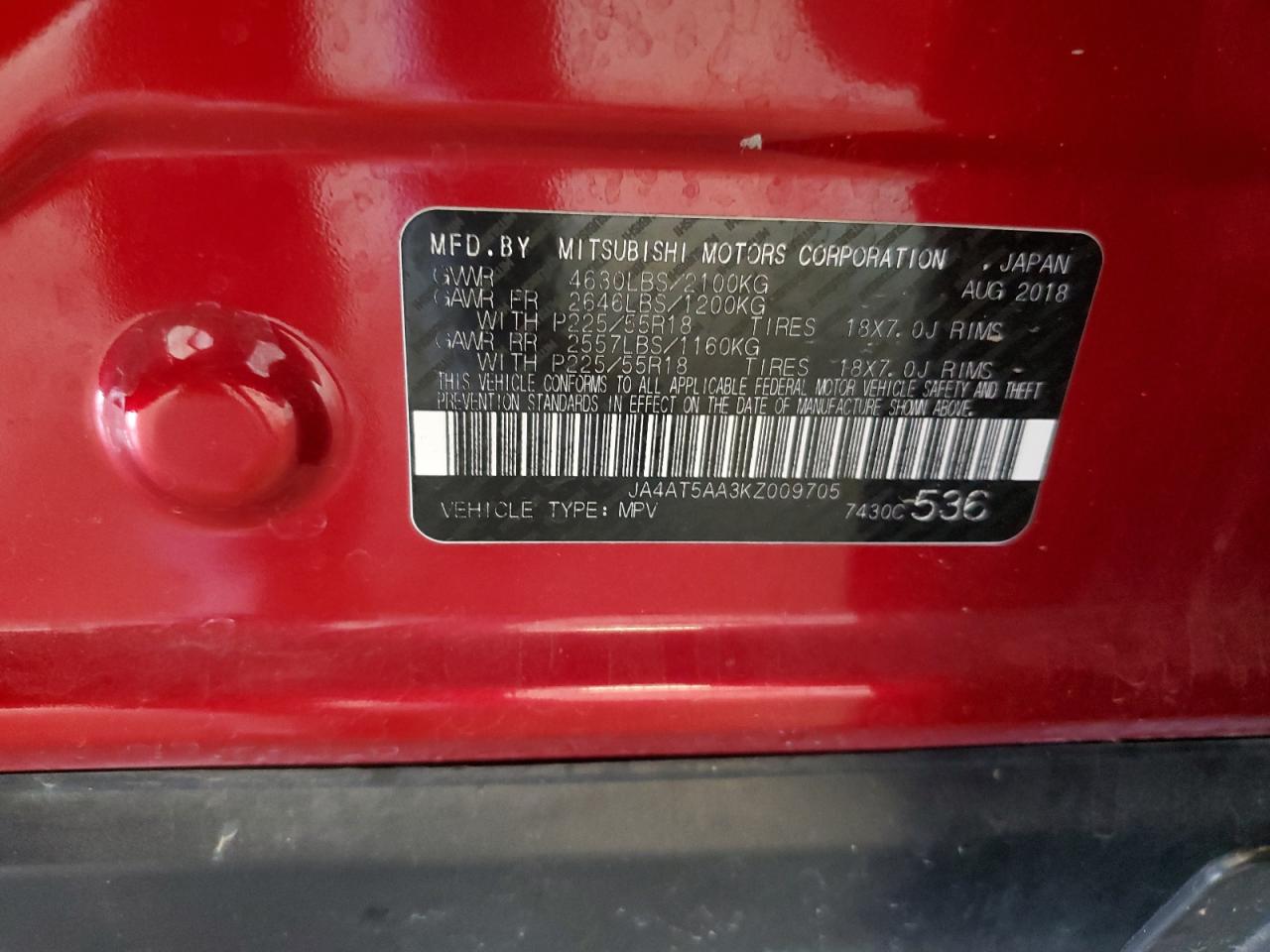 2019 Mitsubishi Eclipse Cross Se VIN: JA4AT5AA3KZ009705 Lot: 61799055