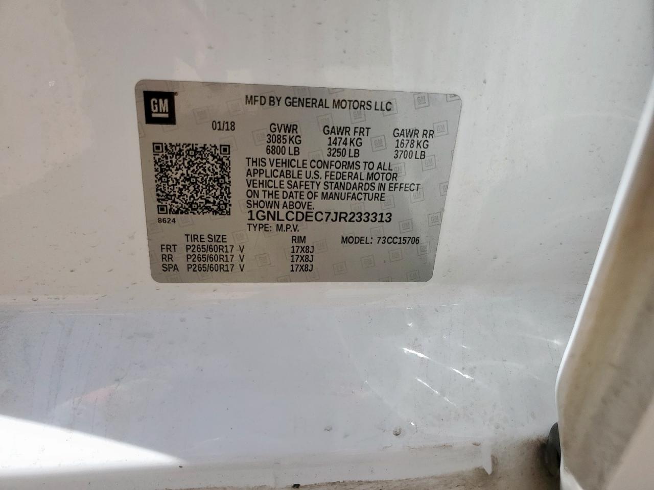 2018 Chevrolet Tahoe Police VIN: 1GNLCDEC7JR233313 Lot: 61221345