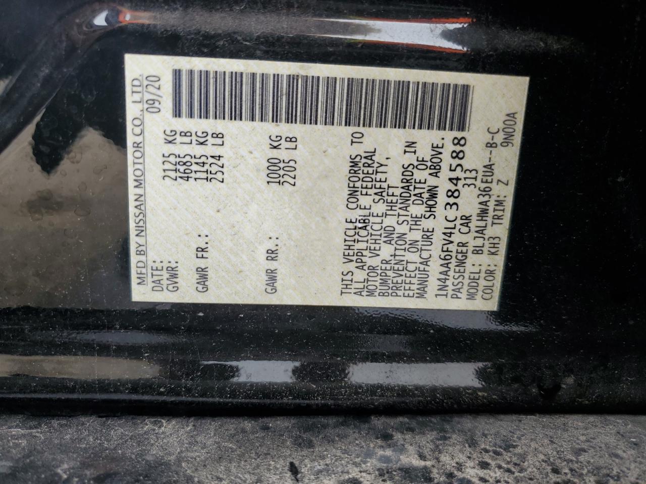 1N4AA6FV4LC384588 NISSAN MAXIMA 2020