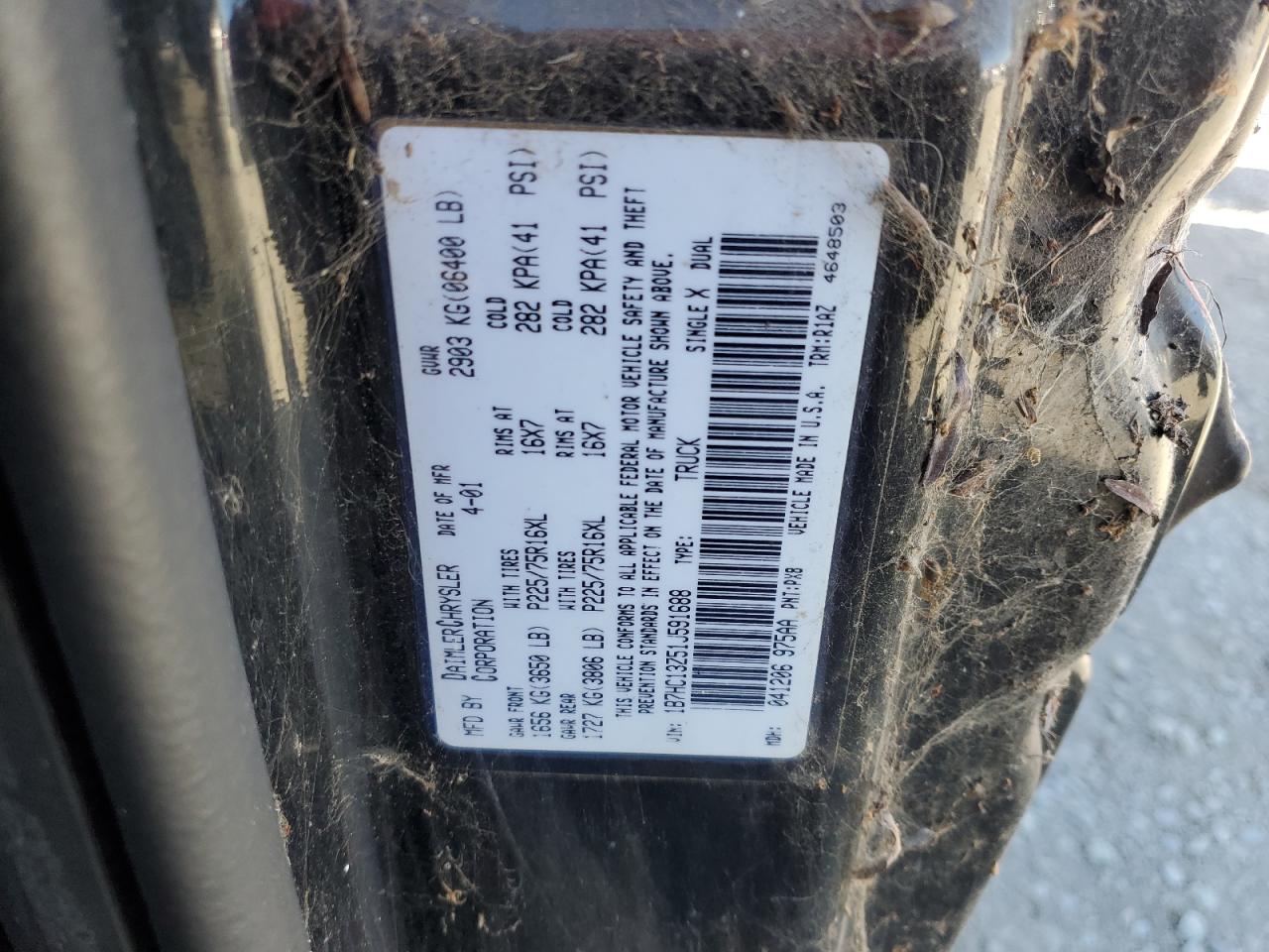 2001 Dodge Ram 1500 VIN: 1B7HC13Z51J591688 Lot: 61189385