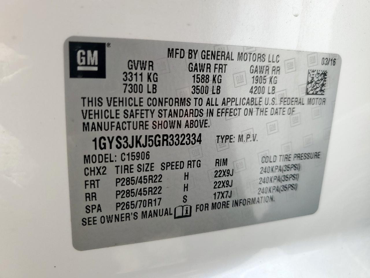 2016 Cadillac Escalade Esv Premium VIN: 1GYS3JKJ5GR332334 Lot: 60056855