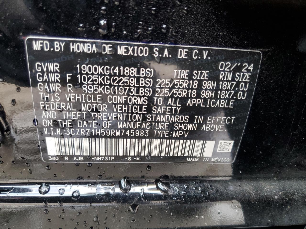 3CZRZ1H59RM745983 HONDA HR-V 2024