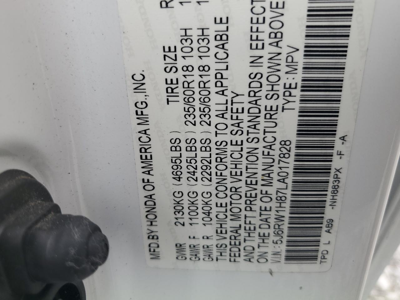 5J6RW1H87LA017828 HONDA CRV 2020