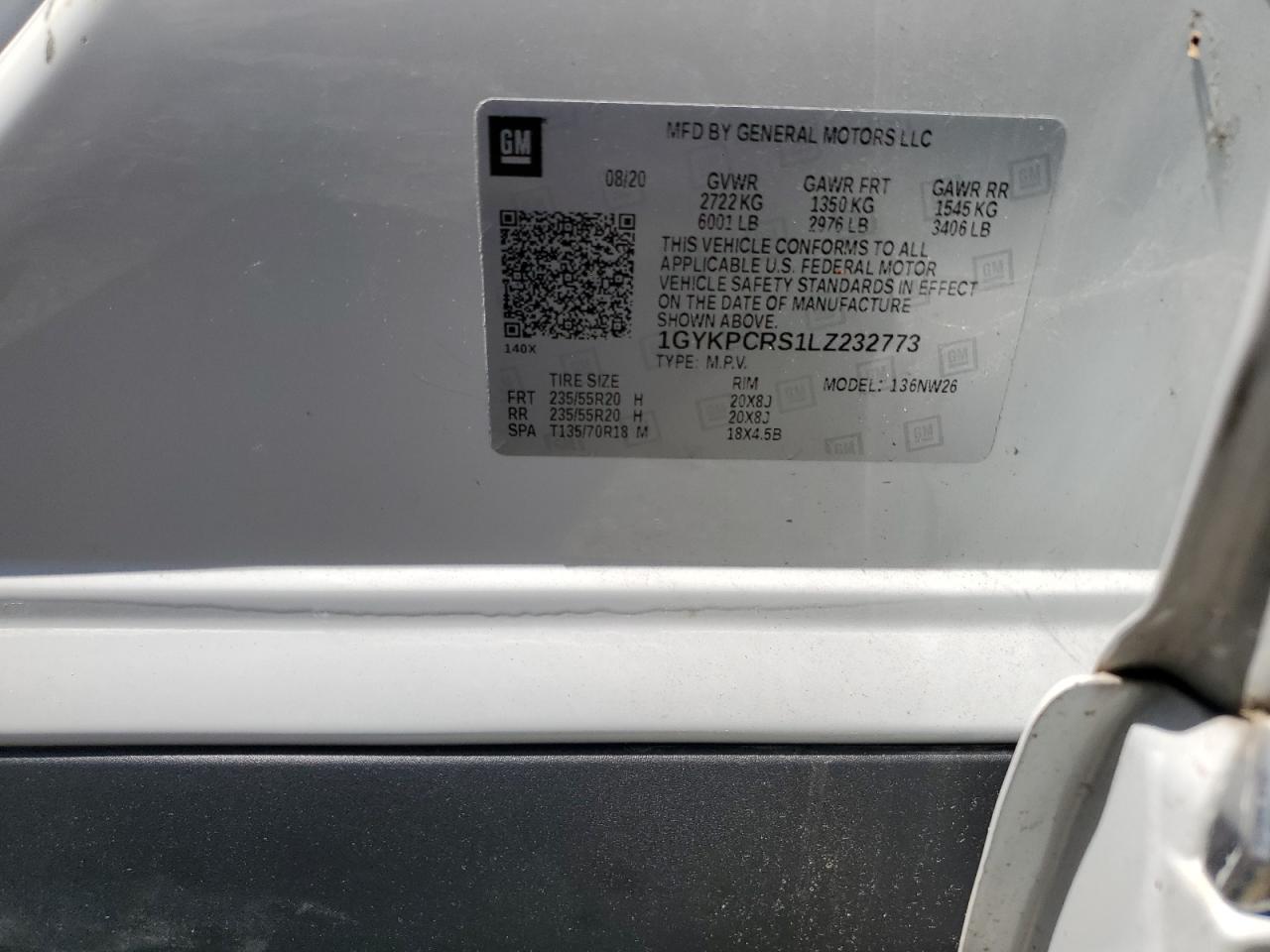 2020 Cadillac Xt6 Premium Luxury VIN: 1GYKPCRS1LZ232773 Lot: 61201565