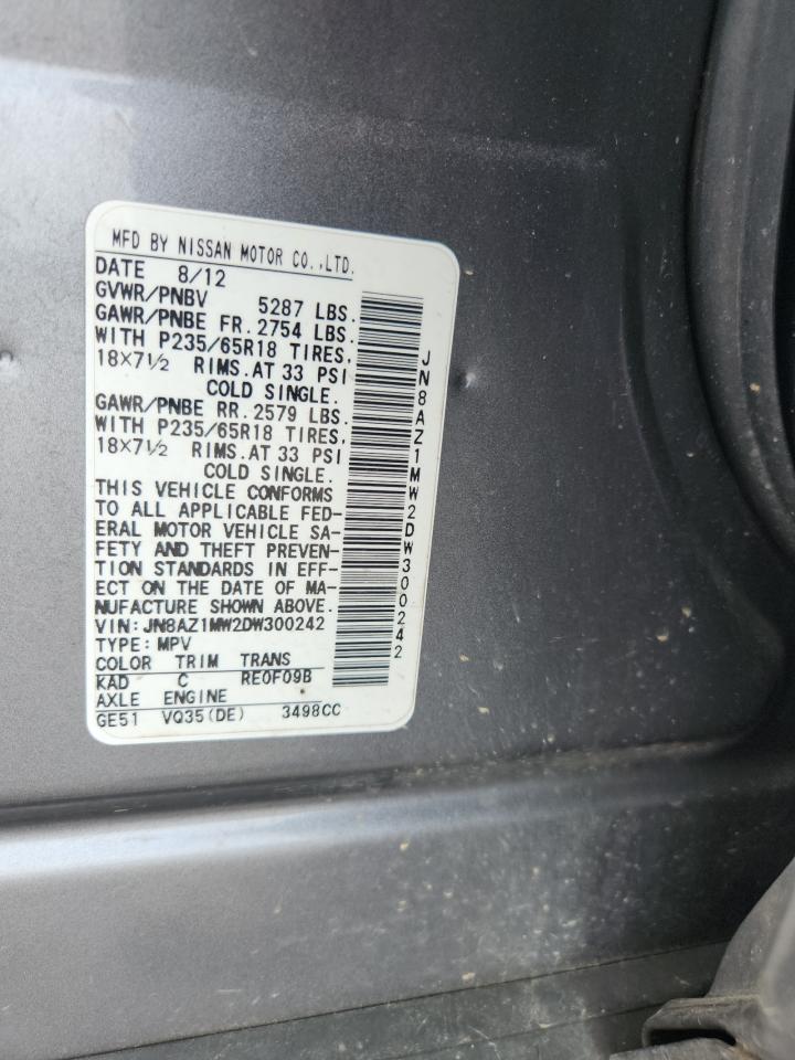 2013 Nissan Murano S VIN: JN8AZ1MW2DW300242 Lot: 60928525