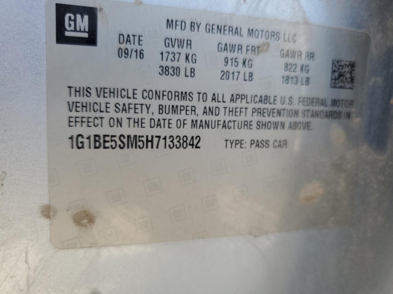 CHEVROLET CRUZE 2017 VIN 1G1BE5SM5H7133842 photo 12