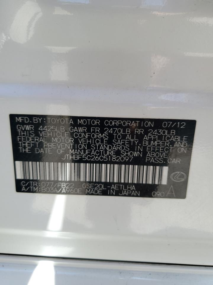 2012 Lexus Is 250 VIN: JTHBF5C26C5182097 Lot: 61222595