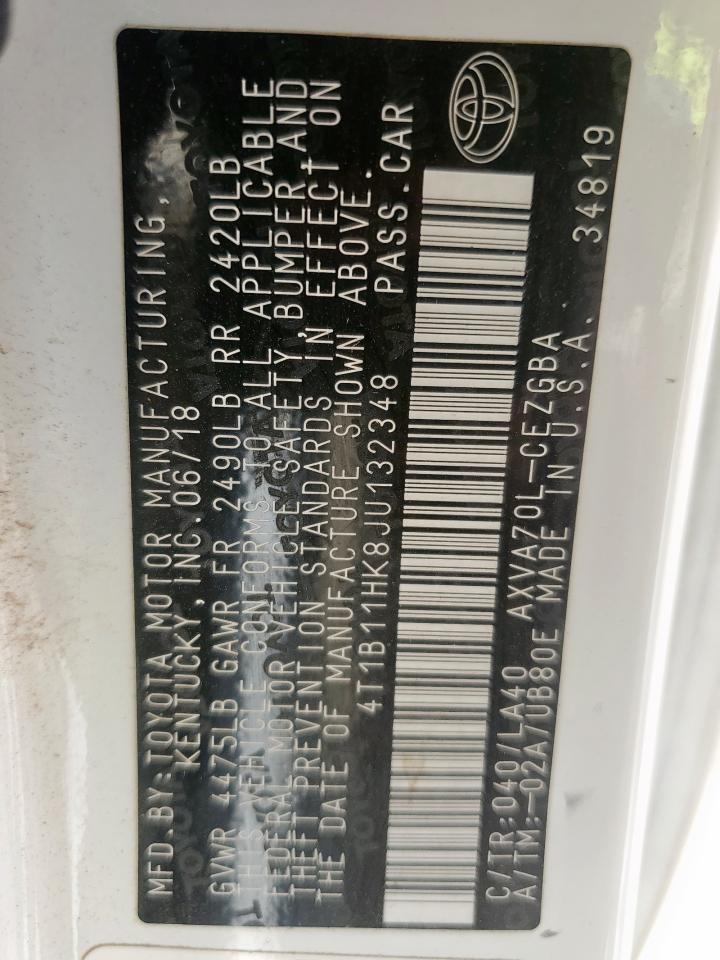 4T1B11HK8JU132348 TOYOTA CAMRY 2018
