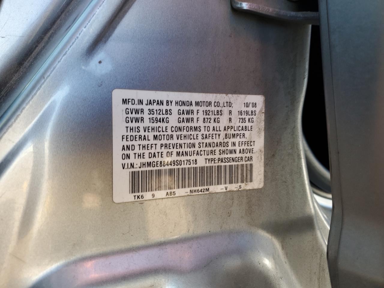2009 Honda Fit Sport VIN: JHMGE88449S017518 Lot: 61862305