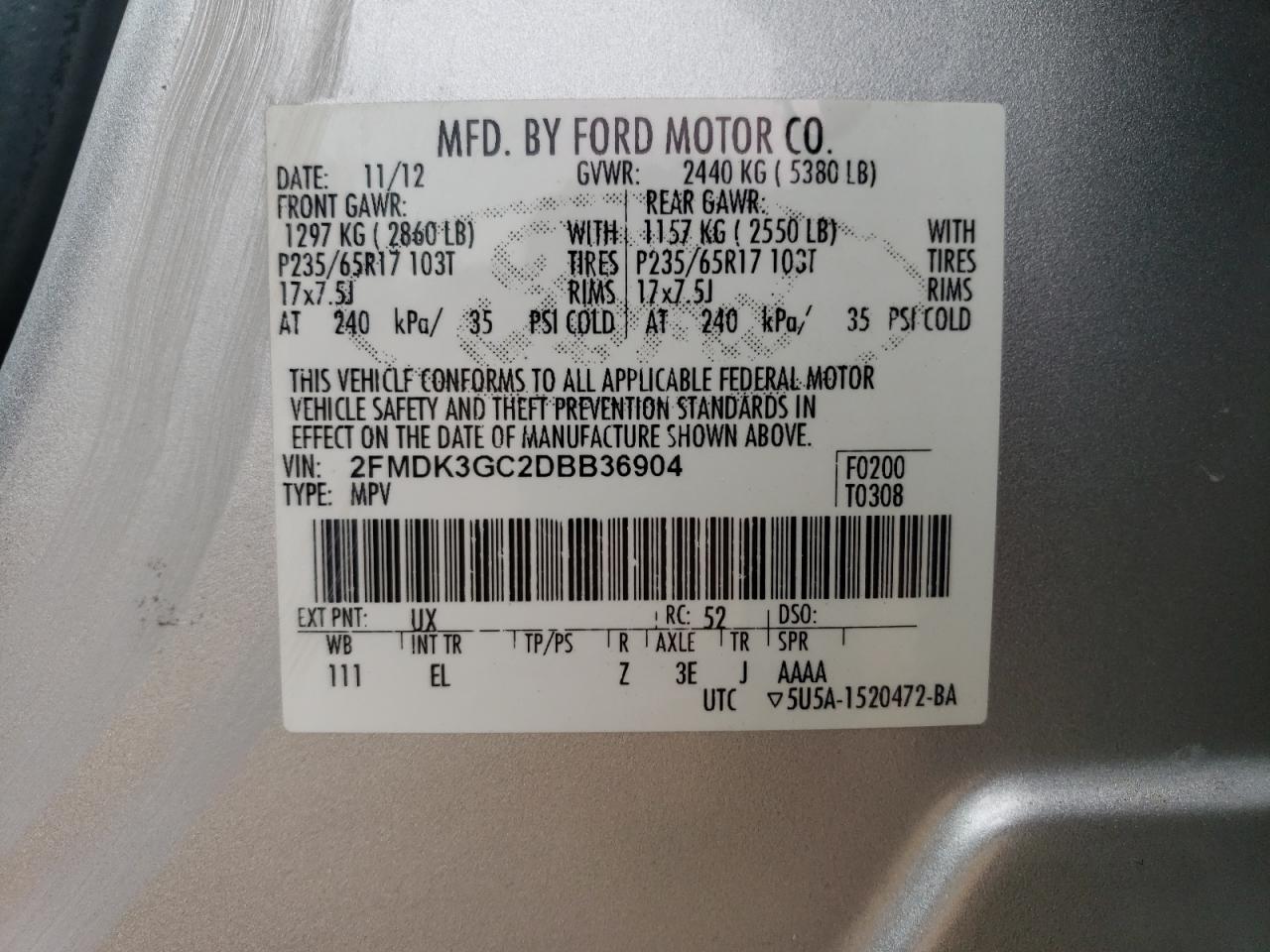 2013 Ford Edge Se VIN: 2FMDK3GC2DBB36904 Lot: 84638375