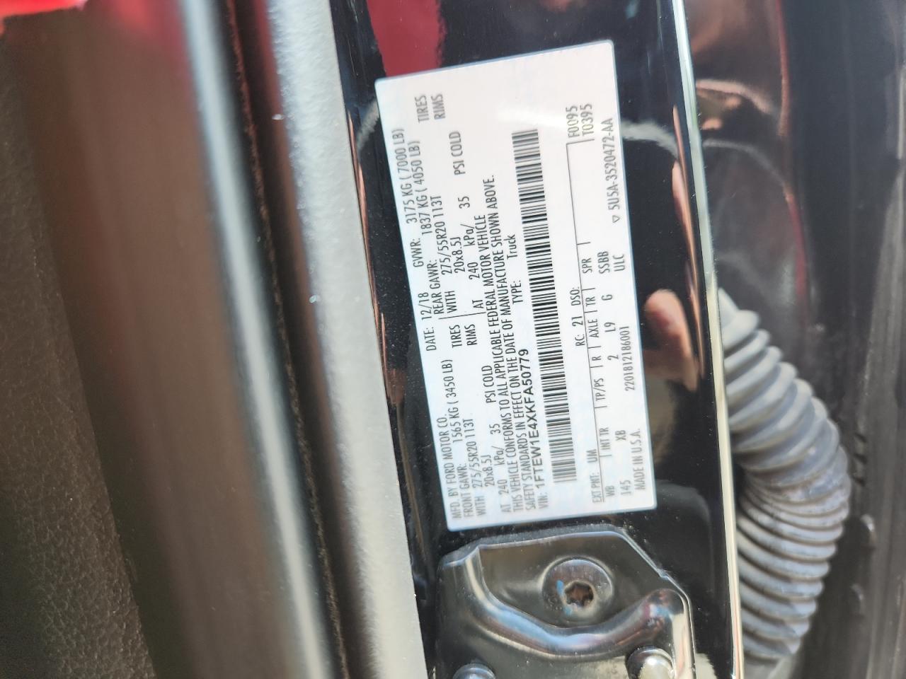 2019 Ford F150 Supercrew VIN: 1FTEW1E4XKFA50779 Lot: 63160555