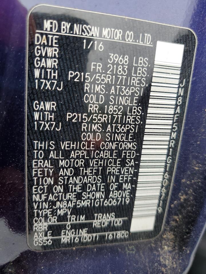 JN8AF5MR1GT606719 NISSAN JUKE 2016