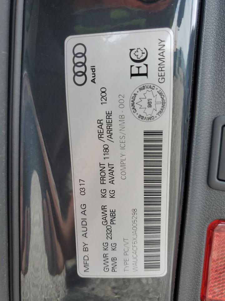 2018 Audi S5 Prestige VIN: WAUC4CF5XJA005298 Lot: 61955205