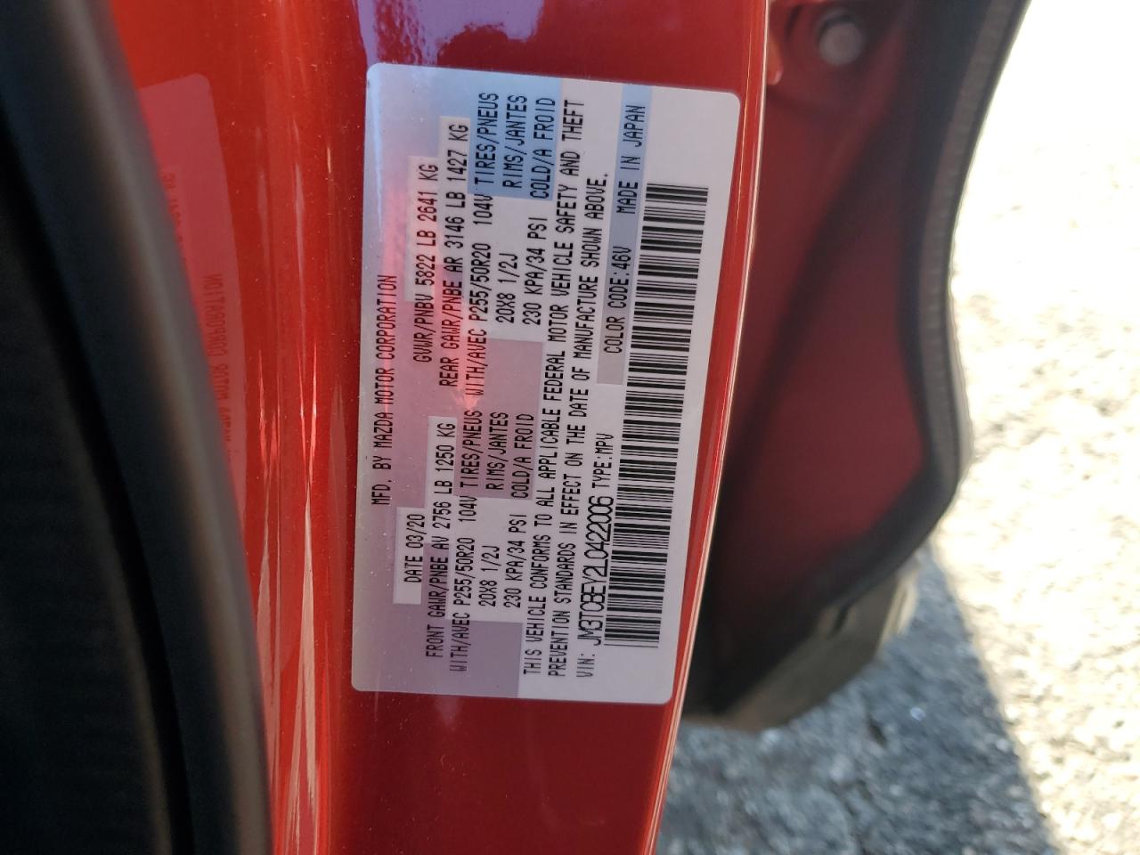 2020 Mazda Cx-9 Signature VIN: JM3TCBEY2L0422006 Lot: 62954915
