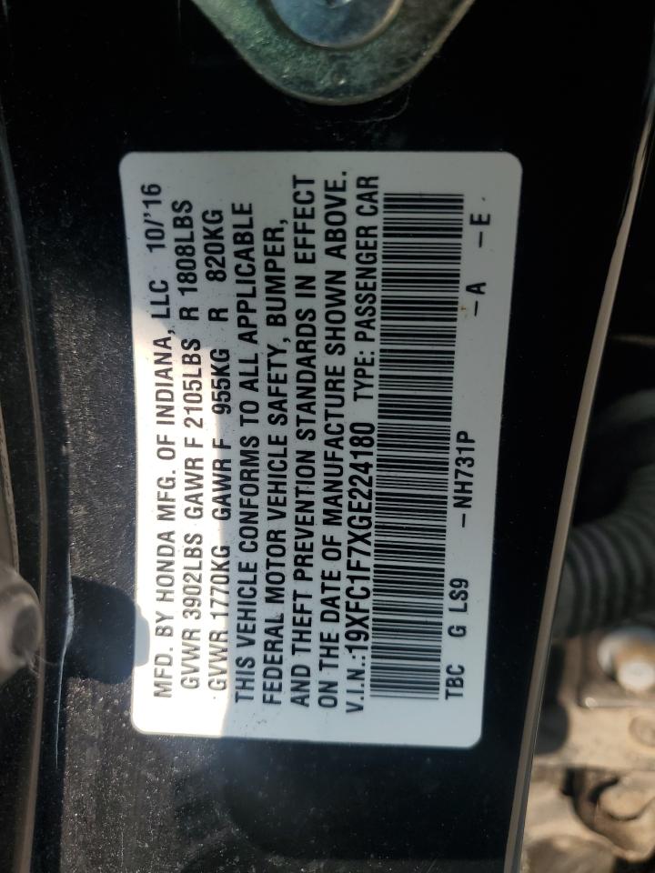 19XFC1F7XGE224180 HONDA CIVIC 2016