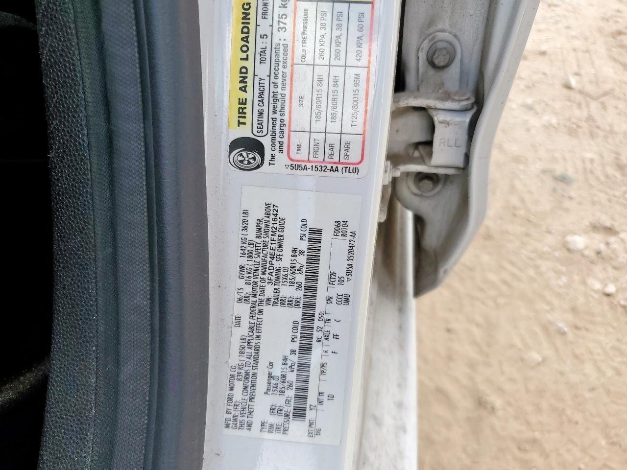 2015 Ford Fiesta Se VIN: 3FADP4EE1FM216427 Lot: 62742325