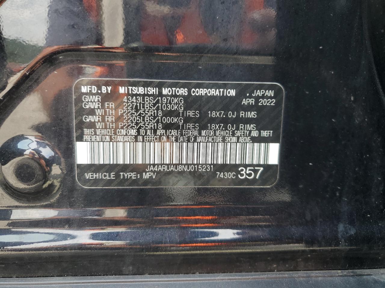 2022 Mitsubishi Outlander Sport Es VIN: JA4ARUAU8NU015231 Lot: 62498935
