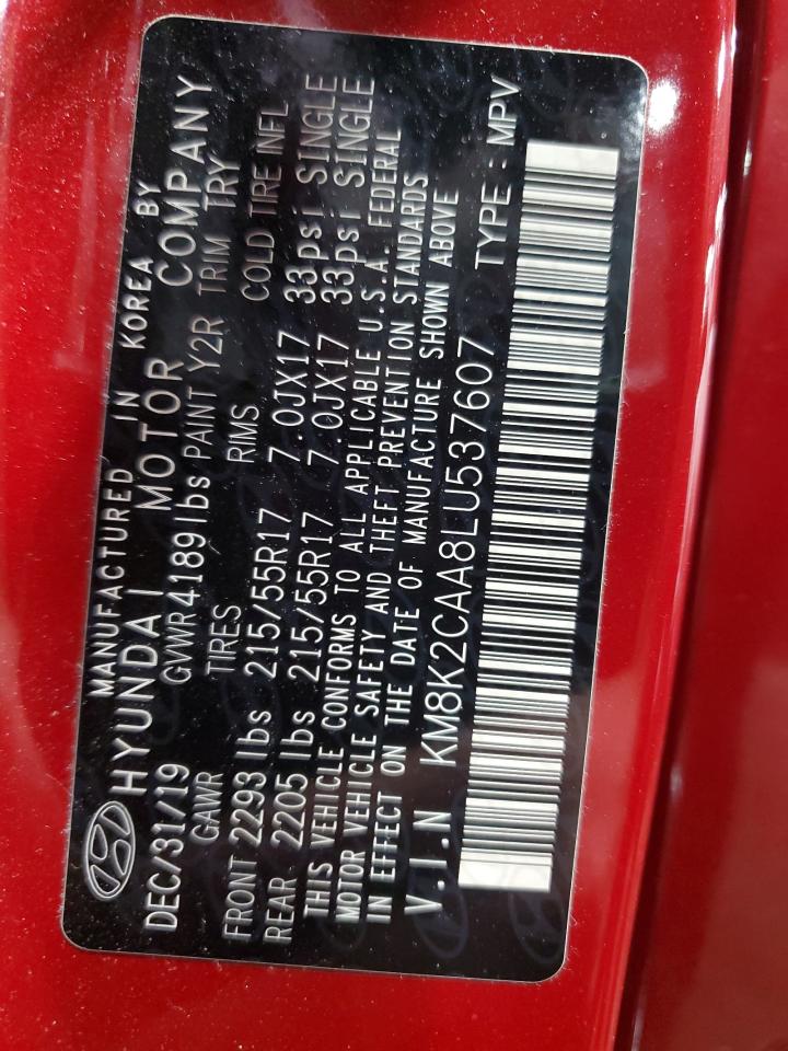2020 Hyundai Kona Sel VIN: KM8K2CAA8LU537607 Lot: 62110125