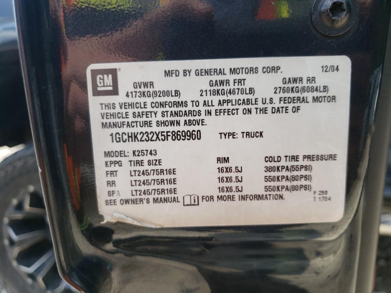 2005 Chevrolet Silverado K2500 Heavy Duty VIN: 1GCHK232X5F869960 Lot: 62189465