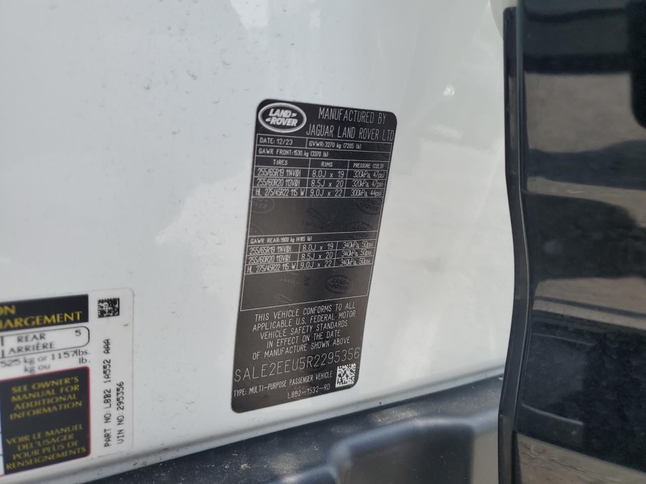 2024 Land Rover Defender 110 X-Dynamic Se VIN: SALE2EEU5R2295356 Lot: 59928565