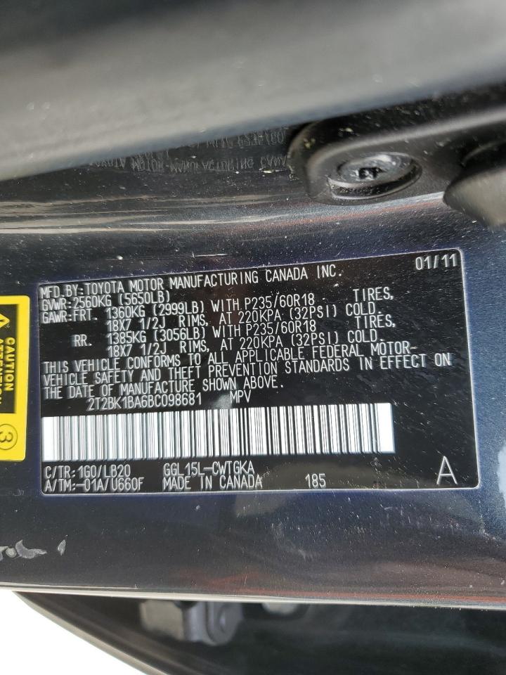 2011 Lexus Rx 350 VIN: 2T2BK1BA6BC098681 Lot: 60526715